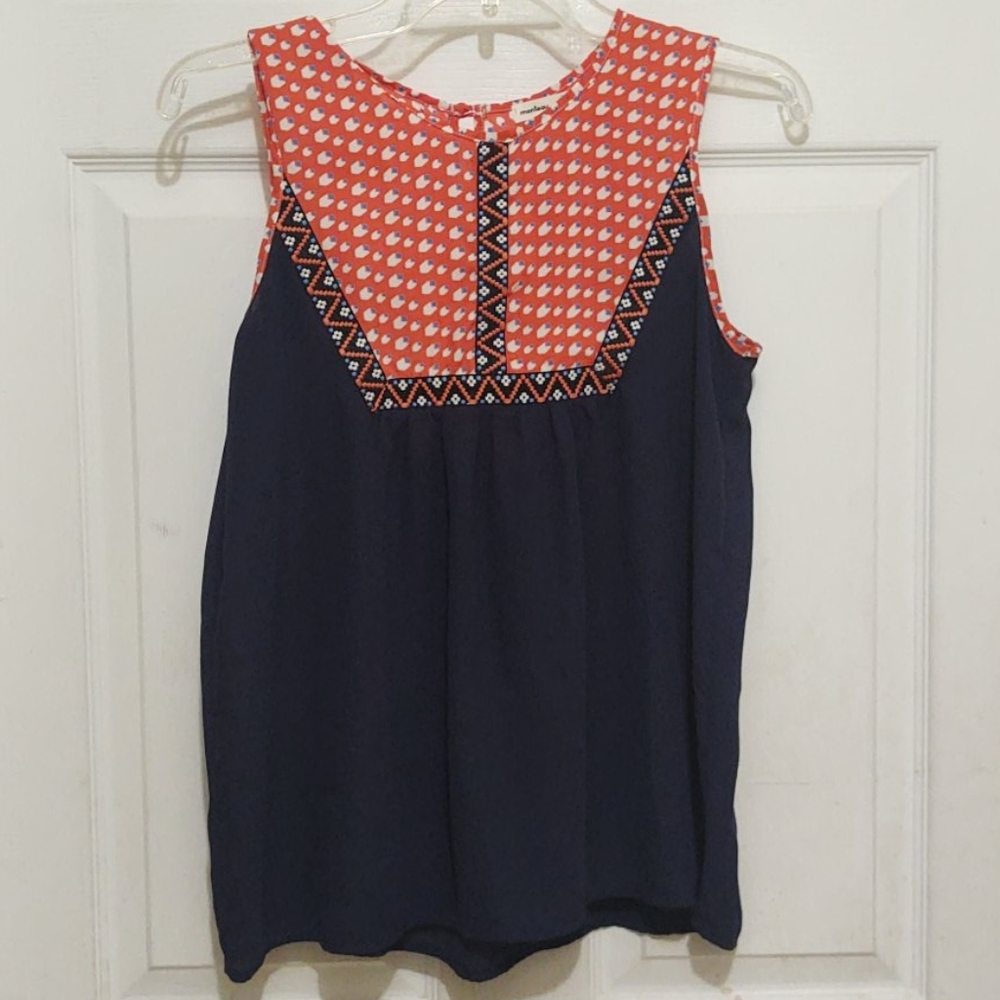 3/$15 Monteau Girl Swing Tank Navy Blue & Coral Sz 14